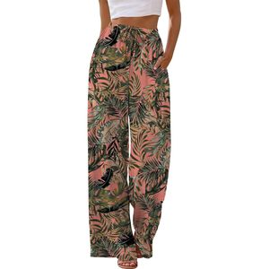 Women's Linen Summer Palazzo Pants Wide Leg High Waist <b>Flowy</b> Beach Trousers With Pockets Breathable Lightweight - Product Image 2