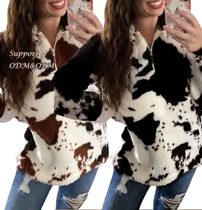 Hot Sweatshirt Met Lange Mouwen En 1/4 Met Ritssluiting En Print Fleece Sweatshirt Tops Sherpa Pullover