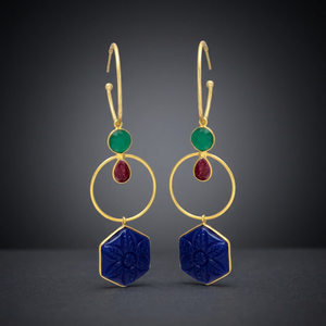 Boucles d'oreilles pendantes en laiton, boucles d'oreilles en pierres précieuses, boucles d'oreilles en acier inoxydable, boucles d'oreilles faites à la main, boucles d'oreilles tendance, plaquées or, ethniques - Product Image 3