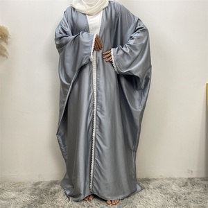 1429#B Thick Satin Muslim Women Latest <b>Abaya</b> Shiny Diamond With Lace Border Batwing Sleeves Gaily New Open <b>Abaya</b> Kaftan - Product Image 4