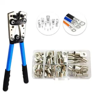 HX-50B 10-0AWG 6-50mm Hexagonal Wire Crimping Plier Blue Color Battery Cable Crimping Tool With 60PCS Non-insulated Cable Lugs