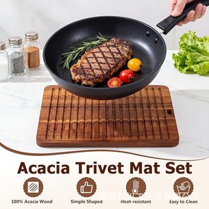 Solid Wood Kitchen Heat Insulation Mat <b>Rectangle</b> Striped Pine <b>Placemat</b> For Soup Bowl Anti Scalding Protection - Product Image 2
