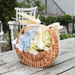 Piccola mezza luna cesto di vimini marrone Rattan cesto di stoccaggio di fiori con manico e nastri tessuto tecnica - Product Image 5