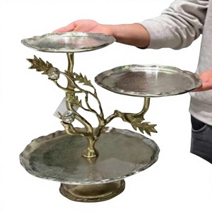 New Olive Collection Handmade Metal 3-<b>Tier</b> <b>Cake</b> <b>Stand</b> With Leaf Design Multi-Layer Food Display <b>Stand</b> Decorative - Product Image 1