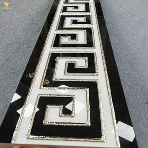 Springletile 계단 타일 디자인 세라믹 고급 벽 장식 테두리 타일 실버 그리스 키 패턴 광택 유리 테두리 타일 - Product Image 3