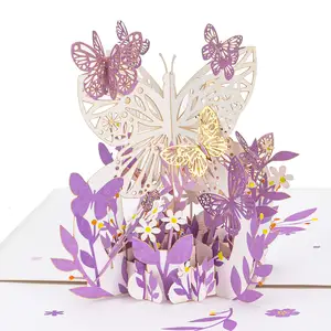 Valentine's Day three-dimensional greeting card butterfly flower basket blessing 3D paper carving creative gift Ming letter card