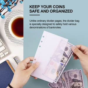 A6 accessoires de reliure budgétaire fermeture éclair sac de billets PP <span class=keywords><strong>plastique</strong></span> 6 trous reliure à anneaux pochettes sans fermeture éclair pour <span class=keywords><strong>classeur</strong></span> budgétaire - Product Image 2