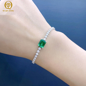 Pulsera de Tenis Minimalista de Oro de 10k con Diamantes Redondos de Zambia de Corte Esmeralda Cultivados en Laboratorio, Joyería Unisex de Alta Calidad para Regalo - Product Image 1