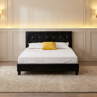 Cadre de lit double/queen size moderne en bois massif, capitonné, avec revêtement en cuir souple