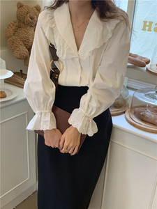 <span class=keywords><strong>Blusa</strong></span> elegante de mujer con ojales de <span class=keywords><strong>encaje</strong></span> blanco y mangas farol con cuello de <span class=keywords><strong>encaje</strong></span> personalizado de gran oferta - Product Image 4