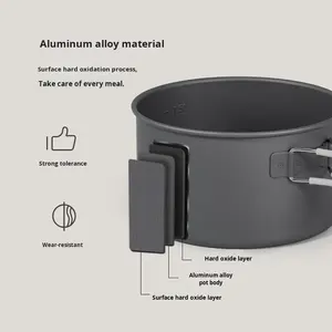 Ensemble de cuisine portable en alumine dure de haute qualité avec une casserole à couvercle unique en aluminium, une bouilloire à thé, ustensiles de cuisine pour le <span class=keywords><strong>camping</strong></span> en plein air - Product Image 3