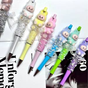 Accessoire DIY fait main en métal brillant pour stylo à bille, avec paillettes 3D, floquage et perles, motif nœud de personnage de dessin animé, pour l'écriture des étudiants - Product Image 2