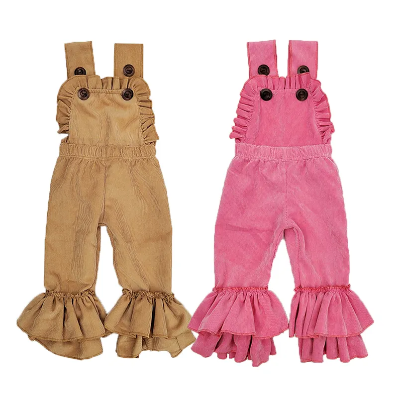 2022 New Arrivals Kids Corduroy Suspender Pants Toddler Girls Ruffle Pants For Autumn