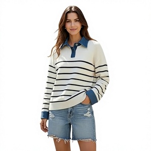 Wholesale Women Solid <b>Fleece</b> Knitted <b>Sweater</b> O-Neck Drop-shoulder Casual Pullover Spring Autumn Streetwear 100% Cotton Knitwear - Product Image 2