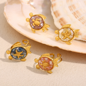 Joyería <span class=keywords><strong>de</strong></span> verano Dreamshow, anillos <span class=keywords><strong>de</strong></span> moda <span class=keywords><strong>de</strong></span> concha esmaltada, estrella <span class=keywords><strong>de</strong></span> mar, <span class=keywords><strong>Tortuga</strong></span>, joyería chapada en oro, anillos <span class=keywords><strong>de</strong></span> acero inoxidable - Product Image 1
