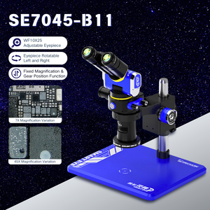 <span class=keywords><strong>Microscope</strong></span> stéréoscopique binoculaire SE7045-B11, zoom 0,7X-4,5X, oculaire PL10X25, rotation 15°, pliable 50°, <span class=keywords><strong>LED</strong></span> numérique IP54 - Product Image 1