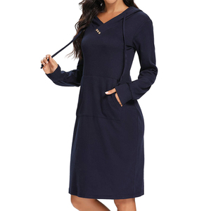 <span class=keywords><strong>Sweat</strong></span>-shirt pour femmes <span class=keywords><strong>Robe</strong></span> en coton pour femmes Fabricants de vêtements Elégant Logo personnalisé Robes à capuche à manches longues Casual Summer - Product Image 5