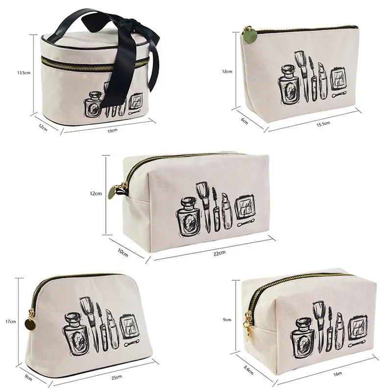 Ginzeal New Useful Fashion Eco Canvas Makeup Toiletry Bags Travel Plain Cotton Zipper Custom Cosmetic Pouch Bag With Custom Logo