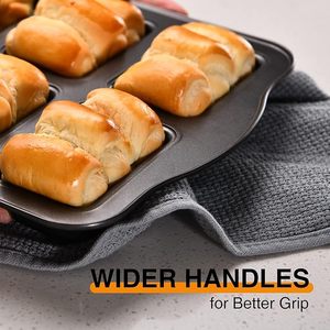 MIXWARES 8-Cavity Non-Stick Oven Safe Loaf Baking Pans Tiny Banana Bread &amp; Heavy Duty Carbon Steel <strong>Brownie</strong> <strong>Tin</strong> Dark Grey - Product Image 6
