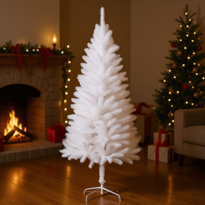 Sapin de Noël artificiel blanc de 1,5 m avec aiguilles réalistes, décoration intérieure, base autoportante - Product Image 2