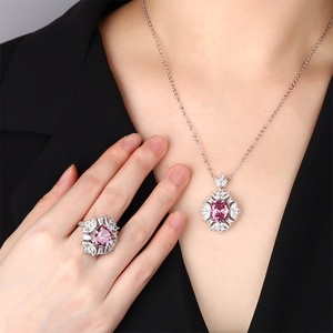 High Quality Eco-friendly Copper Bird Nest Cut 10*12MM Pink Cubic Zirconia Wedding Rings Jewelry Set for Bridal Events - Product Image 6