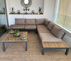 تخفيض كبير في الصين على شكل حرف L طقم صالات أريكة خارجية مقطعية حديثة من الألومنيوم فناء فندق فيلا أثاث حدائق - Product Image 1