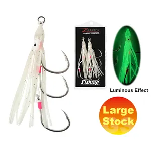 GS Free Samples luminous Squid Fishing Hook Jig Artificial Bait Assist Three Hooks with Octopus Squid Skirts