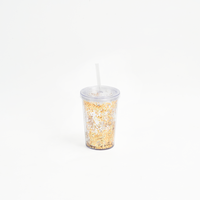 Gobelet en plastique léger de 12 oz à double paroi, portable avec paille, motif pailleté, design mignon pour usage extérieur