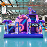 Ceyu K-Pop Stage Combo Toboggan Gonflable avec Tunnel en Maille Imprimé Figurines de Stars et Colonne Palmier pour Location de Fêtes d'Enfants