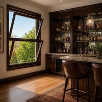 Fenêtre moderne en aluminium à double battant vertical avec moustiquaire en maille simple pour usage extérieur dans une cave à vin