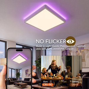 Modern Ultra-thin Square <b>LED</b> <b>Ceiling</b> <b>Light</b> RGB Backlit Design 3CCT Dimmable with Remote Control <b>Flush</b> <b>Mount</b> Lamp for Bedroom - Product Image 3