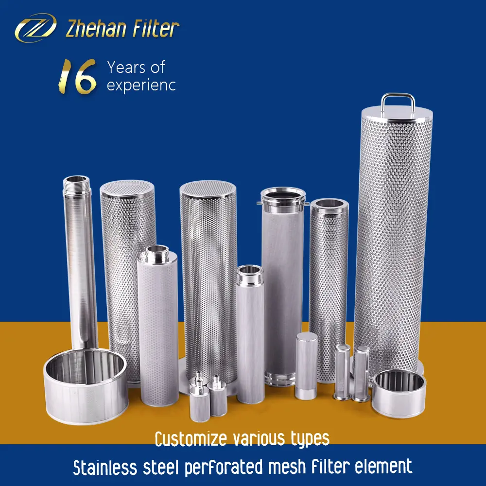 SS316 Filter baja tahan karat kustom jaring berlubang sistem filtrasi minuman elemen kartrid