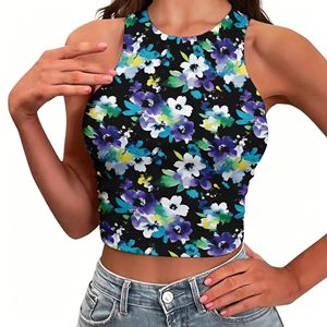 Débardeur court imprimé floral personnalisé pour <span class=keywords><strong>femme</strong></span> – Vente en gros, haute qualité, sans manches, en spandex - Product Image 1