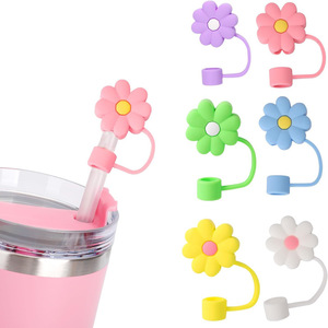 Couvre-pailles réutilisables anti-poussière en forme de fleur colorée pour pailles à boire - Product Image 4