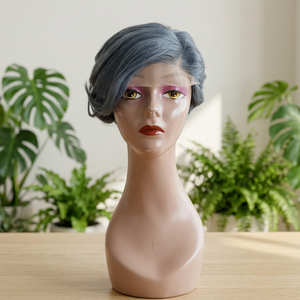 วิกผม FH 5x5 แบบปิดด้านข้าง ทรงพิกซี่คัท  ไม่ต้องใช้กาว  วิกผมหน้าผากลูกไม้สีเทา ผมแท้ 100% วิกผมสั้นทรงพิกซี่ - Product Image 2