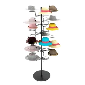 Özel 6 katmanlı Metal dönen şapka vitrini şık şapka koleksiyonu için 24 şapka kanca ile