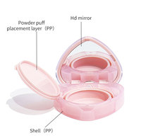 Boîte cosmétique personnalisée en forme de cœur transparente de 15 g pour crème BB Air Cushion avec miroir, boîte vide en plastique PS/PP recyclable