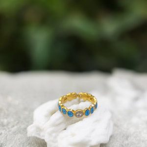 Fashion <b>Rings</b> 316L Stainless Steel PVD Gold Plating Blue Enamel Inlay <b>Adjustable</b> <b>Size</b> For Women Men Jewelry - Product Image 3