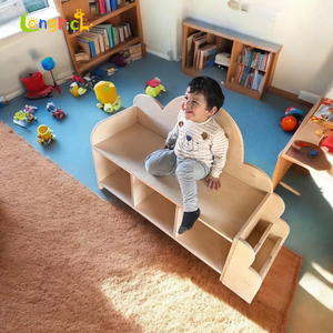 Armoire de rangement en bois moderne à deux niveaux, durable, organisateur de jouets pour enfants, étagère, design <span class=keywords><strong>nuage</strong></span>, chambre à coucher, salon, maternelle, école maternelle - Product Image 3