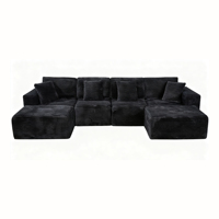 Hochwertiges schwarzes Cordstoff-Kompressionssofa für das Wohnzimmer, segmentiertes, komprimiertes Vakuum-Schaumstoff-Sofa-Kombinationsset