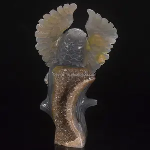 Naturel sculpté à la main 6 pouces agate géode figurine animale pierres précieuses artisanat pour le jour de thanksgiving