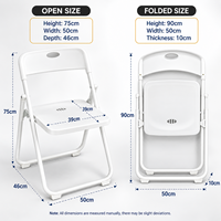 Chaise pliante Wimbledon, siège et dossier en plastique moulé par injection entièrement blancs, structure en acier, 2,6 kg, chaise pliable pour la maison, la terrasse et les événements