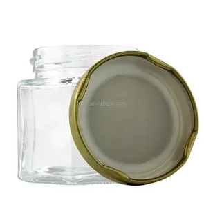 Grosir Hadiah Pernikahan 4 Oz Wadah Penyimpanan Makanan Kaca Segi Enam Puding Jelly Jam Madu Jar dengan Tutup untuk Produsen