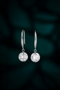 Classic 18K Solid White Gold 1.08ct Round Brilliant Lab Grown <b>Diamond</b> <b>Dangle</b> <b>Earrings</b> | Round Brilliant Cut Lab Created <b>Diamond</b> - Product Image 4