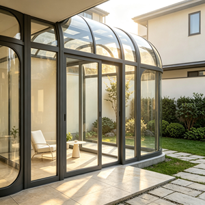 Véranda en aluminium à rupture de pont thermique avec porte coulissante en verre, toit en verre trempé, double vitrage, étanche, insonorisée, taille personnalisée - Product Image 1
