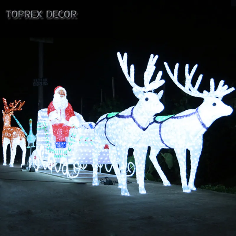 Toprex Kerst Large LED Acrylic Crystal Santa Reindeer Sleigh with RGB Red Yellow Purple Light IP65 Rated for Outdoor Christmas