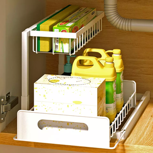 <span class=keywords><strong>Organisateur</strong></span> de <span class=keywords><strong>cuisine</strong></span> en forme de L à 2 niveaux, coulissant, en acier au carbone, pour sous l'évier - Product Image 1
