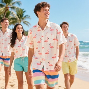 Custom Logo Summer <strong>Beach</strong> Hawaiian Satin Aloha <strong>Shirt</strong> Cotton Short Sleeve Button Down <strong>Shirt</strong> <strong>for</strong> Men <strong>Women</strong> <strong>for</strong> Work Vacation - Product Image 3