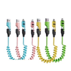 <span class=keywords><strong>Cable</strong></span> de cargador rápido telescópico <span class=keywords><strong>Android</strong></span> 4 en 1 de 65W, <span class=keywords><strong>Cable</strong></span> de datos corto de resorte USB tipo C con chaqueta TPE, teléfono móvil de 25W para <span class=keywords><strong>iPhone</strong></span> - Product Image 2