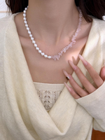 Bijoux de mode en matériaux naturels, collier tendance avec moitié de pierres d'améthyste et moitié de perles d'eau douce, certifié CE ASTM REACH